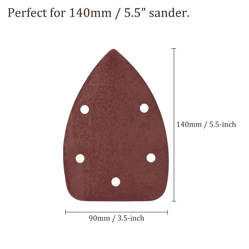 Kozelo 25pcs Mouse Sander Detail Sandpaper - [600 Grit, 3.5" x 5.5"] Triangle Hook and Loop Assorted Sanding Pads Sheet for Wood Furniture Polishing Use | 5 Hole, Aluminum Oxide - Image 3